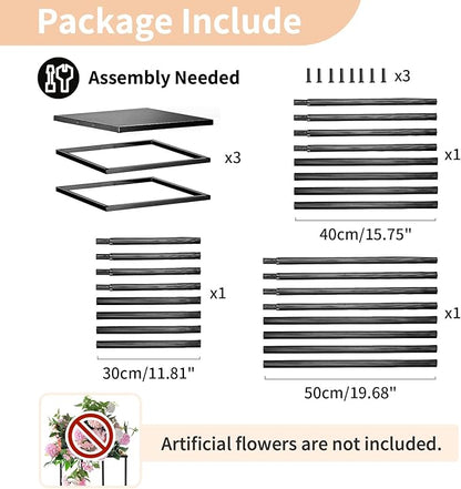 Nuptio Black Vase for Wedding Centrepieces: 3 Pcs Tall Plant Stand Flower Vases Large Metal Display Table Column Rack Geometric Centre Pieces for Home Birthday Party Decorations(23.6/31.5/39.4in)