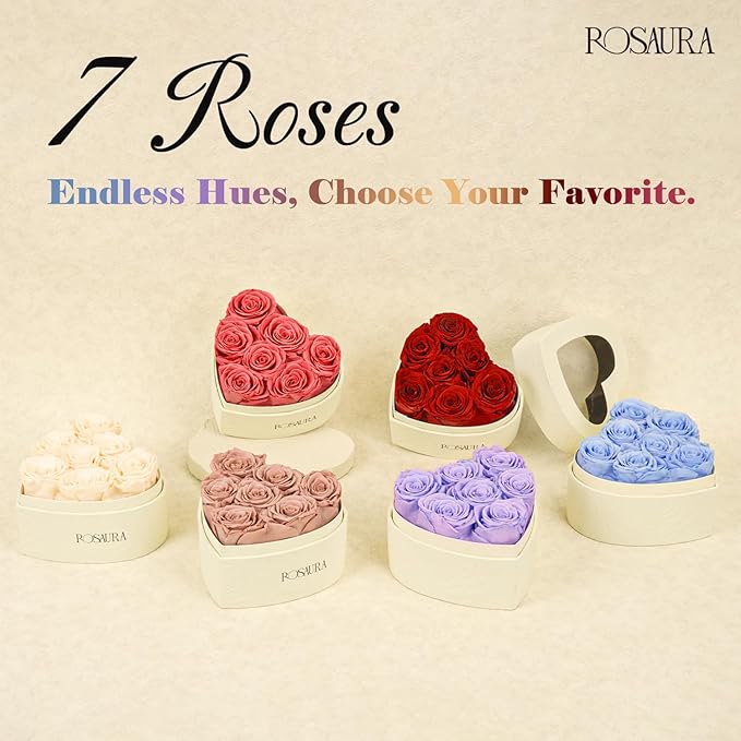 Rosaura Heart-Shaped Preserved Roses Gift Box - Real Forever Flowers for Birthday, Valentine's & Mother's Day (Sky Blue, 7 roses)