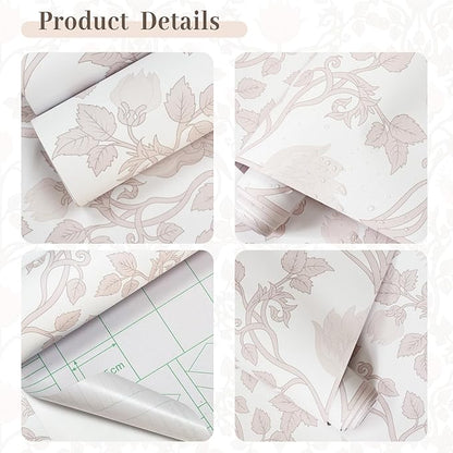 17.3"×78.7" Pink Peel and Stick Wallpaper, Floral Wallpaper for Bedroom Bathroom Self Adhesive Removable