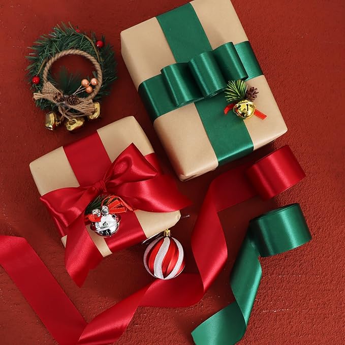 TONIFUL 2 Inch x 25 Yards Wide Red Satin Ribbon Solid Fabric Ribbon for Gift Wrapping Crafts Chair Sash Eternal Flower Invitation Cards Hair Bows Sewing Party Wedding Decoration