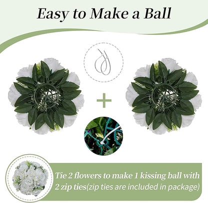 BLOSMON Flower Balls for Table Centerpieces: 2pc 9.5 Inch White Artificial Peony Floral Arrangement Bouquet Dinning Table Decoration Easy Use Kissing Ball for Home Party Decor