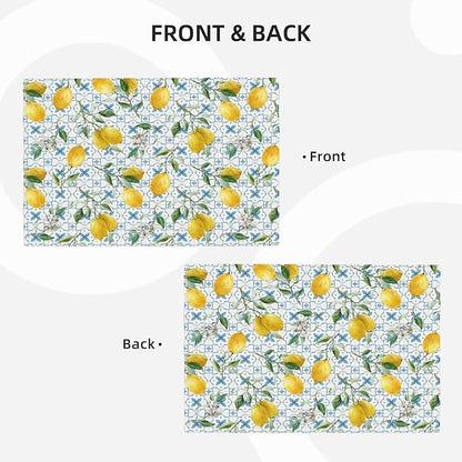 Lemon Linen Placemats Set of 4 Summer Fruit Print Heat Resistant Table Mats for Home Party Indoor Holiday Kitchen Dining Room Decor 12 x 18 Inch