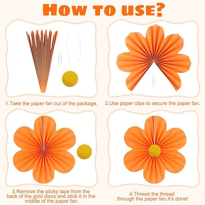 Pink and Orange Party Decorations Paper Flowers Decorations for Wall Classroom Paper Fans Floral Backdrop Flower Wall Decor Pack of 9 Pink Orange