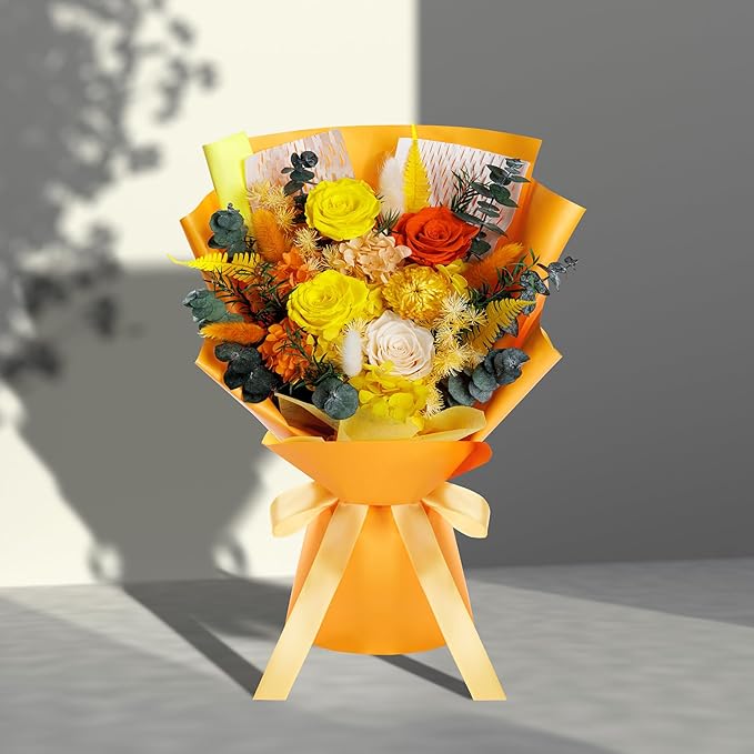 Fall Flowers Gifts for Mom, Flower for Delivery, Preserved Roses Bouquets, Birthday Gifts for Women, Mothers Day Flowers for Wife (Orange)