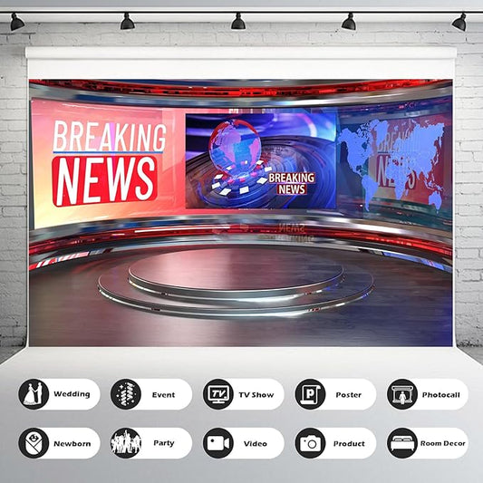 Breaking News Backdrop Studio TV News Broadcast Hall Background News Room Broadcasting Photography Background Program Record News Report Business Newsman Backdrop Kids Portrait Photo Props 7x5ft
