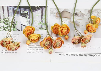 IPOPU Artificial Ranunculus Orange Silk Flowers with Stems 12PCS Mini Fake Flowers for DIY Wedding Bouquet Bridal Shower Decorations Floral Filler Flowers Centerpieces (Shade of Orange)