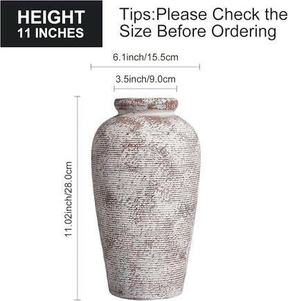 Terracotta Vase, Rustic Farmhouse Vase, Large Ceramic Vases for Centerpieces, Farmhouse Decor for Living Room, Shelf, Entryway, Room Decor, 11 inch
