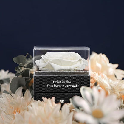 for Mom Wife Women Preserved Real Rose with I Love You Necklace in 100 Language for Her Girlfriend, White Eternal Rose Flower Gifts for Valentine's Day Birthday Anniversary
