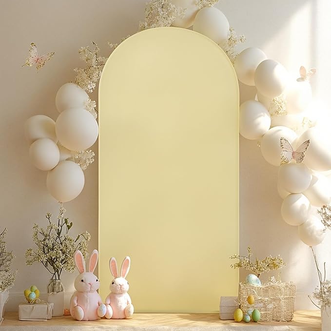 7.2FT Beige Arch Backdrop Cover - Polyester Fitted Wedding Arch Stand Covers Round Top Chiara Arch Backdrop Cover for Birthday Party Banquet Photo Background Decoration