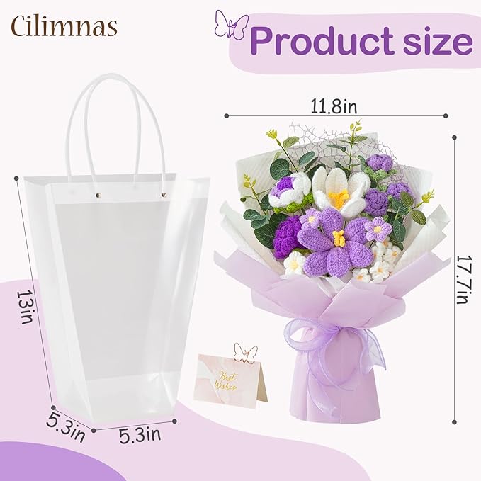 Cilimnas Crochet Flower Bouquet,Purple Knitted Flowers, Handmade Tulips Roses Bouquet for Birthday Party Mother's Day Graduation Gifts