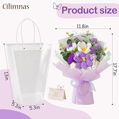Cilimnas Crochet Flower Bouquet,Purple Knitted Flowers, Handmade Tulips Roses Bouquet for Birthday Party Mother's Day Graduation Gifts