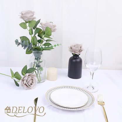 52pcs Grey Roses Artificial Flowers Fake Flowers Silk Roses with Stems for DIY Wedding Bouquets Bridal Shower Centerpieces Arrangements Party Decorations