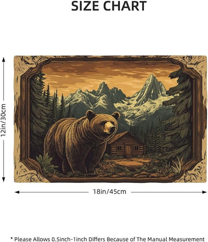 Cabin Bear Placemats Set of 6 Washable Table Mats Rustic Wildlife Hunting Forest Mountain Heat-Resistant Cotton Linen Place Mats for Dining Table Kitchen Indoor Outdoor Party Holiday Decor