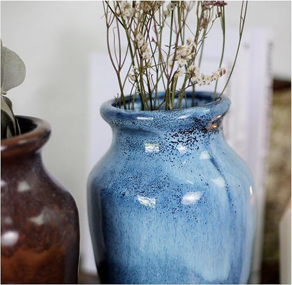 Roro Ceramic Classic Vase, 7.5 Inch, Glossy Reactive Blue Glaze, Modern Home Decor for Flowers, Plants, Decor and Pampas