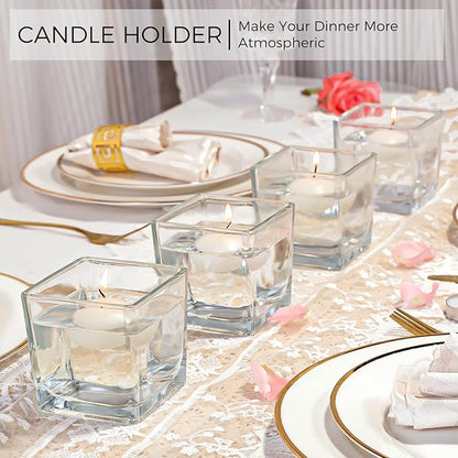 CONNOO 12 Pack Square Glass Vase 3" x 3" x 3", Clear Bulk Flower Vases for Centerpieces, Square Glass Cube Vase Floating Candle Holders for Wedding Party Home Decor
