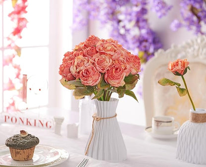 Rose Artificial Flower 28pcs Realistic Faux Silk Roses Fake Flowers Bouquets Arrangements Decor for Wedding Spring Mother's Day, Home Table Decorations, Orange Flower