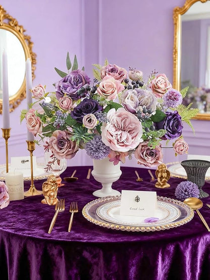 Artificial Flowers Combo Box Set Purple Fake Roses Silk Flowers with Stems for DIY Wedding Bridal Bouquets,Floral Arrangement,Table Centerpieces,Baby Shower,Home Decorations