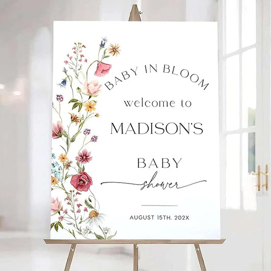 Editable Wildflower Baby Shower Welcome Sign, Personalized Boho Floral Baby Shower Sign, Spring Flowers Theme, Elegant Flower Decorations, Custom Name Signage for Boy or Girl #16