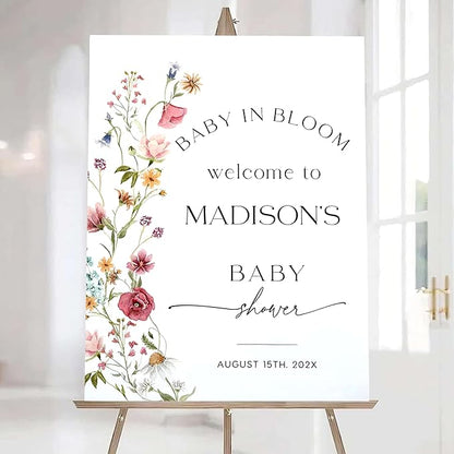Editable Wildflower Baby Shower Welcome Sign, Personalized Boho Floral Baby Shower Sign, Spring Flowers Theme, Elegant Flower Decorations, Custom Name Signage for Boy or Girl #16