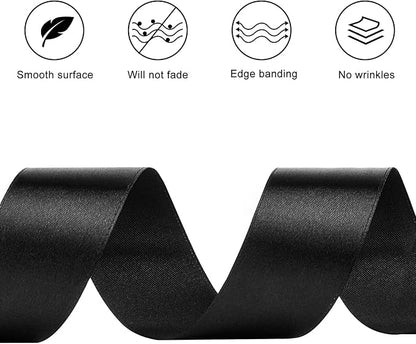 1-1/2 Inches 50 Yards Black Satin Ribbon, Solid Fabric Ribbon Roll for Flower Bouquets, Gift Wrapping, Wedding, Handmade Crafts
