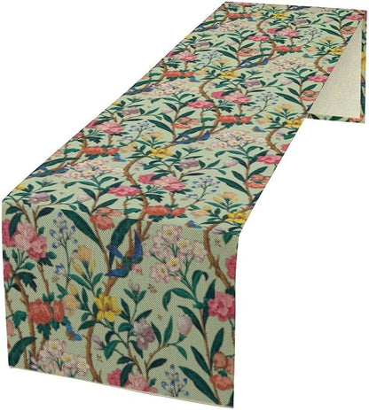 William Morris Floral Table Runner, Birds Butterflies and Bees Botanical Flower Original Design Print Table Runner for Home Party Dining Room Kitchen Decor 13x90 Inch