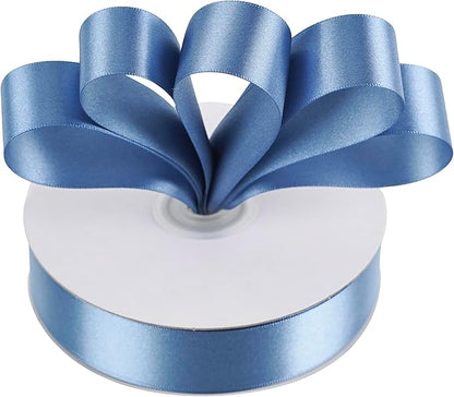MEEDEE Smoke Blue Ribbon 1 Inch Smoke Blue Satin Ribbon Lux Double Faced Satin Ribbons by 50 Yards Polyester Wrapping Ribbons for Crafts, Weddings, Flower Bouquet, Holiday Decorating