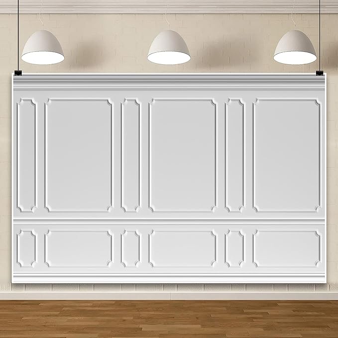 AOFOTO 7x5ft Empty Room Photo Backdrop White Living Room French Classic Frame Wall Photography Background Office Video Conference Meeting Background Adult Children Portrait Photoshoot Backdrop