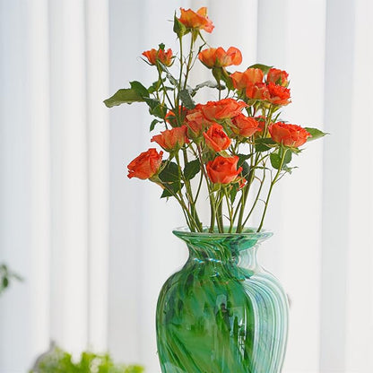 Hand Blown Green Classic Vase for Home Decor, 11.5Inch Glass Flower Vase for Shelf Decor, Living Room Decor, Centerpieces, Unique Gift for Her Mom Sister Friends