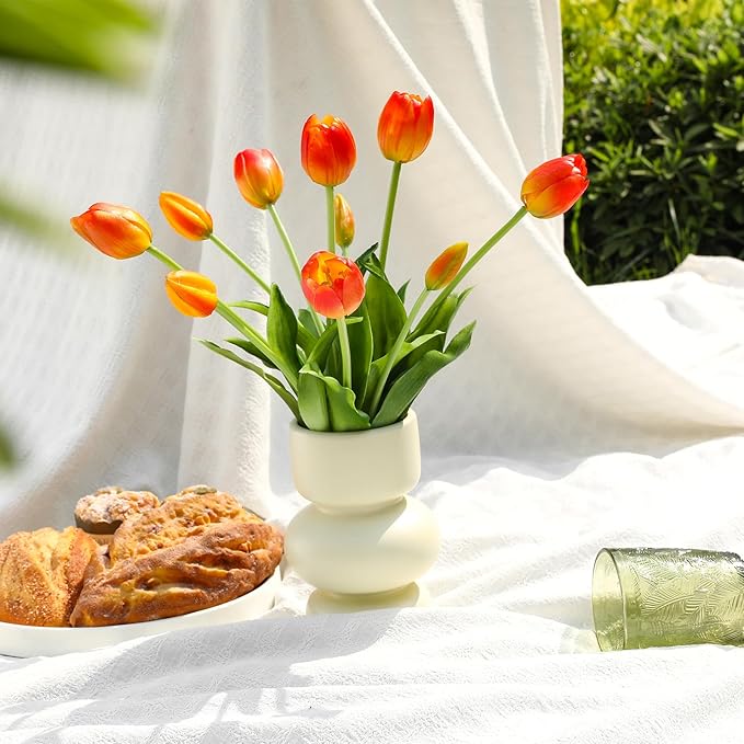 15PCS Artificial Tulips Real Touch Orange Faux Latex Flowers Lifelike Fake Tulip Bouquet Flowers Arrangements for Wedding Home Kitchen Garden Table Party Decoration