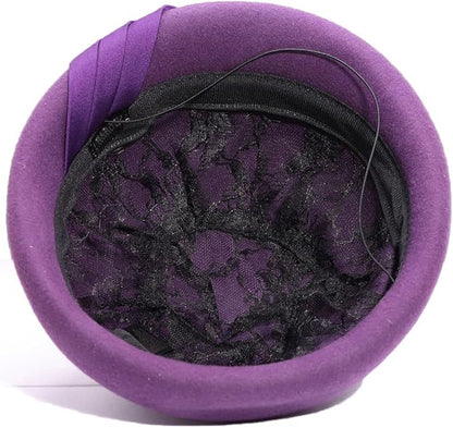Women Wool Felt Ribbon French Fashion Vintage Millinery Beret Hats Top Cap Ladies Party Wedding Fedoras Chapeau