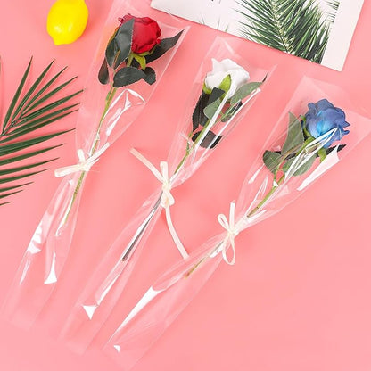 FOIMAS Flower Sleeves Bags,100Pcs Single Rose Packaging Bags for Mother'S Day Valentine's Day Flower Wrapping Party Supply Wedding Graduation Gift