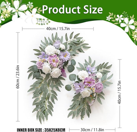 Purple Wedding Arch Flowers, Faux Flower Swag Set of 2, Purple Floral Swag for Wedding Arch Welcome Signs, Reception Ceremony Signs Decor