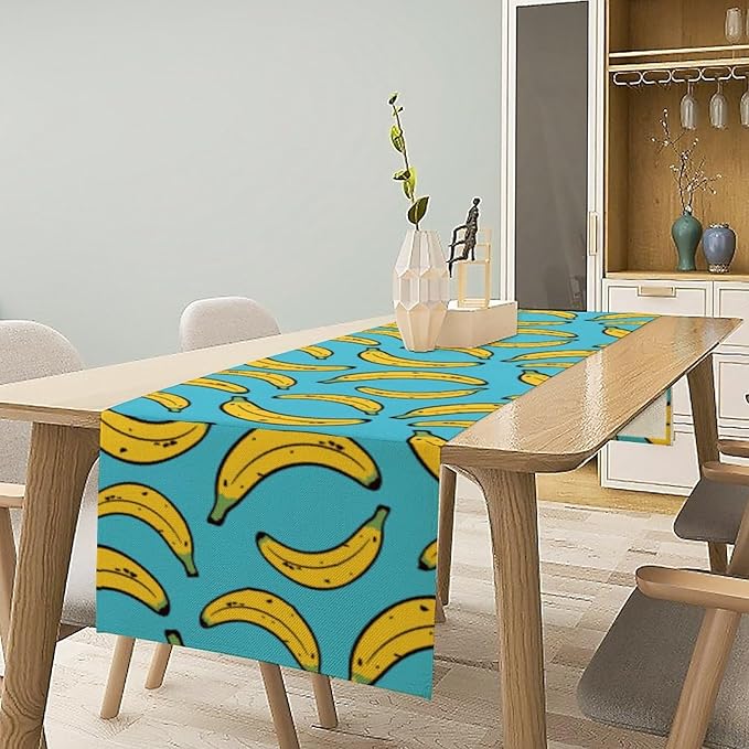 Banana Table Runner, Kitchen Dining Table Decor, Watercolor Tropical Fruit Palm Leaves Table Runners for Indoor Outdoor Home Farmhouse Holiday Wedding Birthday Party Decoration, 13 x108 Inch