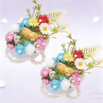 Rose Wrist Corsage, Pack of 2 PCS Wedding Bridal Wrist Flower Corsage Hand Flower Artificial Silk Rose Decor for Prom Party Wedding (Blue & Pink, 2pcs)