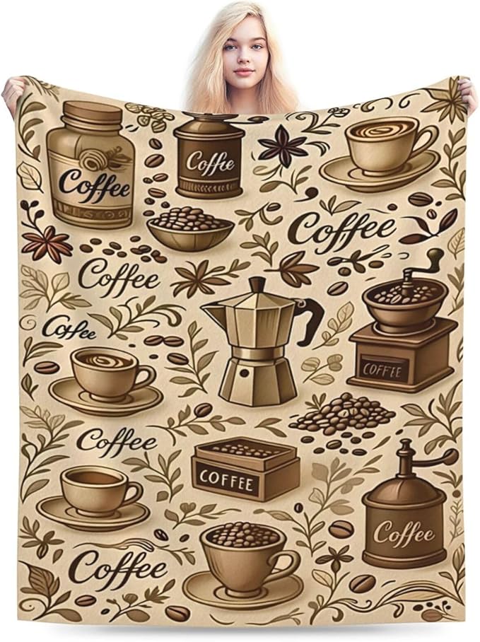 Coffee Blanket Cafe Throw Blanket Food Soft Cozy Fleece Fuzzy Stuffed Plush Flannel Gifts for Girls Women Boys Kids Adults 40''x50''