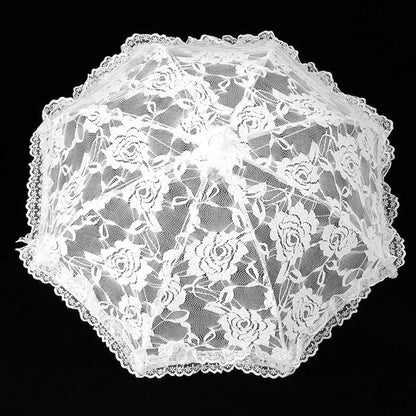 Yosoo Lace Wedding Umbrella Lace Embroidery Umbrella Bridal Party Craft Flowers Decoration Props Accessory for Wedding Party Celebration(51241 Light White)