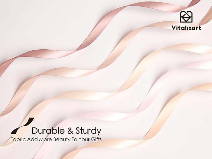 Vitalizart Ribbons for Crafts 3/8" x 50 Yd Satin Ribbon Double Face Gift Wrapping Silk Like Fabric Flower Bouquet Birthday Party Decorations Bridal Shower Wreath Hair Continuous Pink Nude Rose Tan