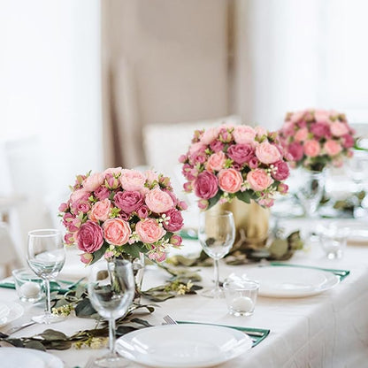 Artificial Peonies Silk Flowers, Pink Faux Peony Bouquet 2 Bundles Florals Arrangements Decor for Farmhouse Home Boho Wedding Table Centerpiece, Fake Plastic Flower Bulk for Vase Decoration (Mix Pink)