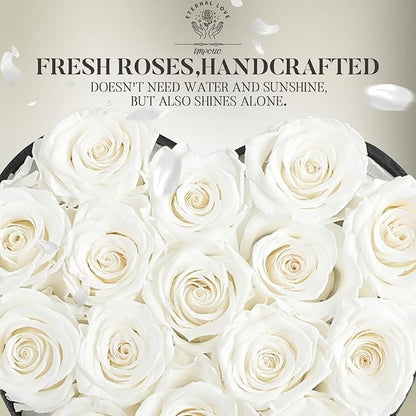 16-Piece Forever Flowers Heart Shape Box - Preserved Roses, Birthday Gifts for Women- Flower Delivery Prime, Valentines, Anniversary, Wedding Gifts- White Roses