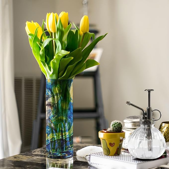 Flower Vase for Centerpieces, Shark in Van Plastic Cylinder Vase, Clear Bud Vases for Home Wedding Office Table Decor