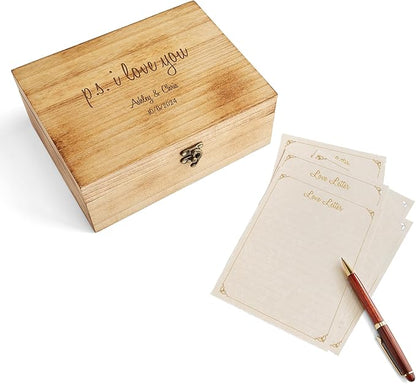 Let's Make Memories Personalized Wooden Keepsake Box With Hinged Lid - Wood Memento Box - Decorative Storage - Home Decor - For Couples, Wedding, Newlyweds - Laser Engraved - Love Letters