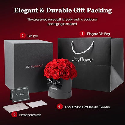 JoyFlower Preserved Flowers Box for Her, Mother's Day Forever Flowers Red Rose Gift for Mom Grandma, Long Lasting Eternal Roses for Wife Girlfriend on Birthday Anniversary Valentine's Day Christmas