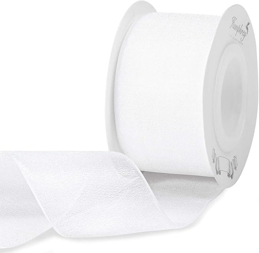 Humphrey's Craft 1-1/2 Inch White Shimmer Sheer Organza Ribbon - 25 Yards White Crafts Gift Wrapping Wedding Bouquet Baby Shower Decoration Christmas Tree Wreaths.