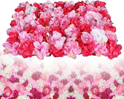 6 Pcs Artificial Flower Wall Panels 60x40cm 3D Flower Background for Wall, Wedding Flower Decorations Wall Silk Rose Panels for Candy Wall, Photo Areas, Stage Background(Dahlia + Rose + Hydrangea)