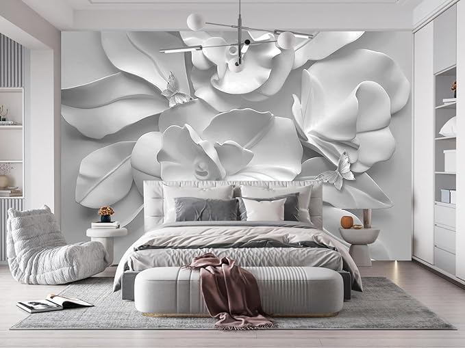 WFBHUA-Gray Peony Floral Wallpaper Peel and Stick Large Self Adhesive Wall Mural for Bedroom 157“x108