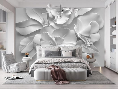 WFBHUA-Gray Peony Floral Wallpaper Peel and Stick Large Self Adhesive Wall Mural for Bedroom 137"x100"