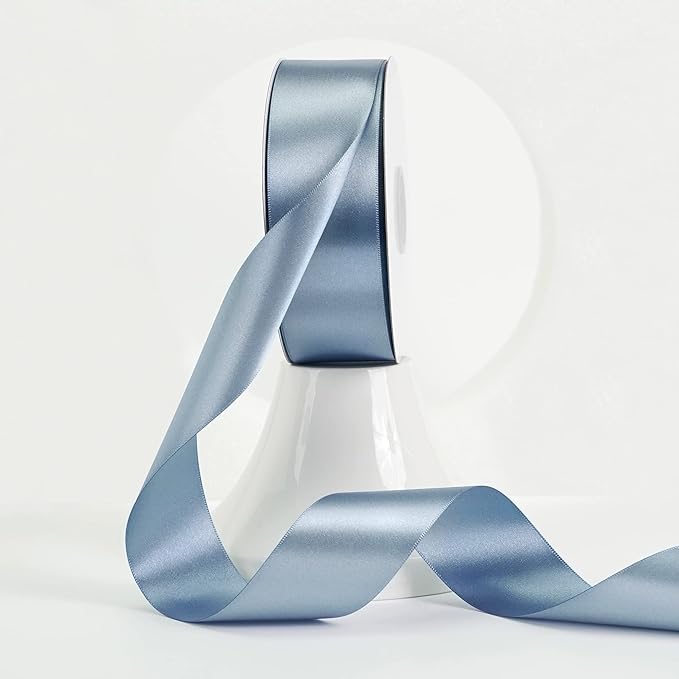 MEEDEE Dusty Blue Satin Ribbon 1-1/2 Inch Dusty Blue Ribbon Lux Double Faced Satin Ribbons by 50 Yards Polyester Satin Ribbons for Crafts, Weddings, Flower Bouquet, Holiday Decorating