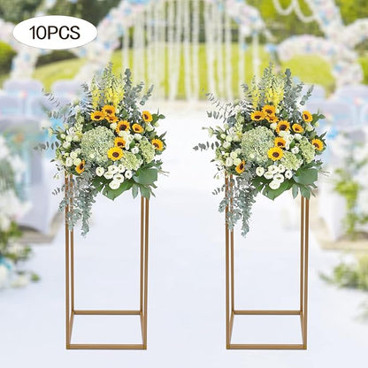 10PC 31.5" Flower Stand for Wedding Metal Cylinder Stands for Party Rectangular Gold Centerpieces Flower Vase Gold Pedestal Columns for Weddings Indoor Outdoor Flower Plant Stand Decoration