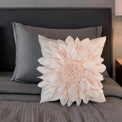 Bella's Giftshop 3D Sunflower Decorative Throw Pillow Covers for Bed Sofa Couch Car, Accent Floral Cushion Cover, Handmade Pillow Cases Living Room Decor, 17x17 Inch-Cream/White