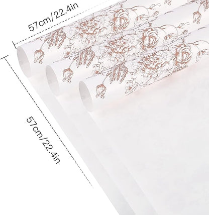 WRAPAHOLIC 20 Sheets Flower Wrapping Paper - 22.4 x 22.4 inch Coffee Vintage Floral Printed Water-Resistant Floral Bouquet Wrapping Paper, Florist Supplies Packaging for Wedding Birthday Gift DIY
